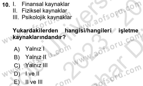 Lojistik Yönetimi Dersi 2023 - 2024 Yılı (Vize) Ara Sınav Soruları 10. Soru