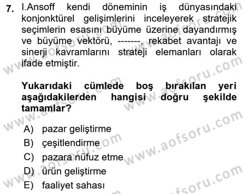 Lojistik Yönetimi Dersi 2023 - 2024 Yılı (Vize) Ara Sınav Soruları 7. Soru