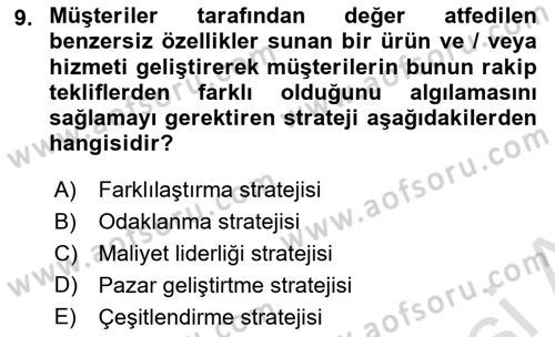 Lojistik Yönetimi Dersi 2023 - 2024 Yılı (Vize) Ara Sınav Soruları 9. Soru