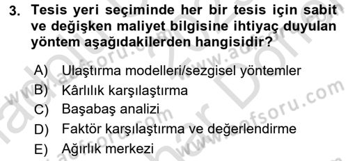 Lojistik Yönetimi Dersi 2023 - 2024 Yılı (Final) Dönem Sonu Sınav Soruları 3. Soru