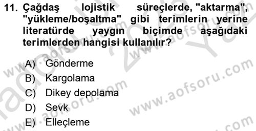 Lojistik Yönetimi Dersi 2023 - 2024 Yılı Yaz Okulu Sınav Soruları 11. Soru