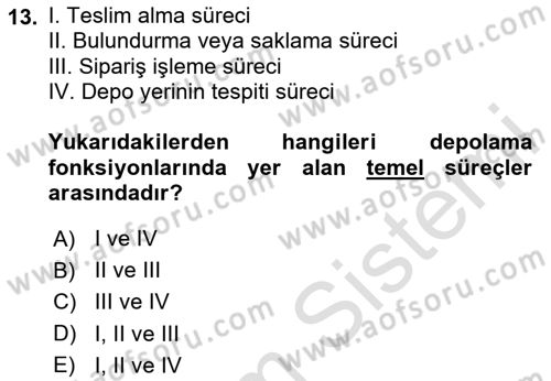 Lojistik Yönetimi Dersi 2023 - 2024 Yılı Yaz Okulu Sınav Soruları 13. Soru
