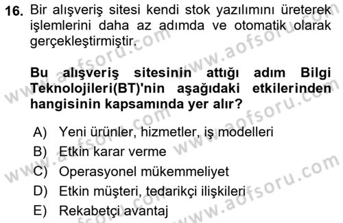 Lojistik Yönetimi Dersi 2023 - 2024 Yılı Yaz Okulu Sınav Soruları 16. Soru