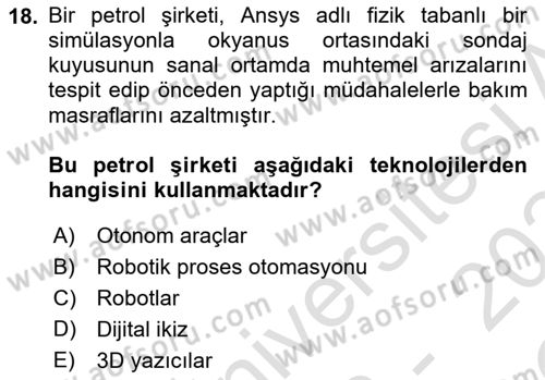 Lojistik Yönetimi Dersi 2023 - 2024 Yılı Yaz Okulu Sınav Soruları 18. Soru