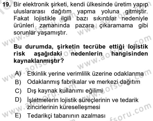 Lojistik Yönetimi Dersi 2023 - 2024 Yılı Yaz Okulu Sınav Soruları 19. Soru