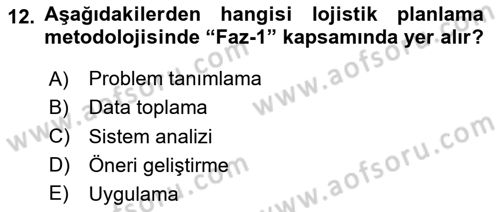 Lojistik Yönetimi Dersi 2024 - 2025 Yılı (Vize) Ara Sınav Soruları 12. Soru