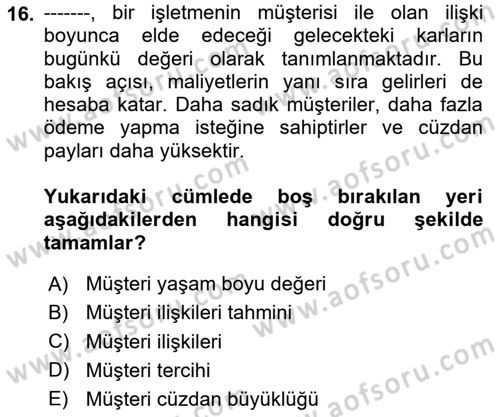 Lojistik Yönetimi Dersi 2024 - 2025 Yılı (Vize) Ara Sınav Soruları 16. Soru