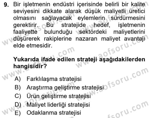 Lojistik Yönetimi Dersi 2024 - 2025 Yılı (Vize) Ara Sınav Soruları 9. Soru