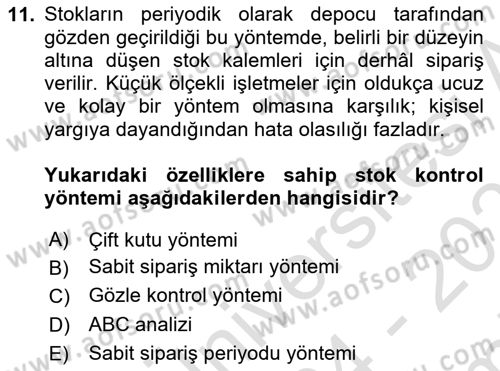 Lojistik Yönetimi Dersi 2024 - 2025 Yılı (Final) Dönem Sonu Sınav Soruları 11. Soru