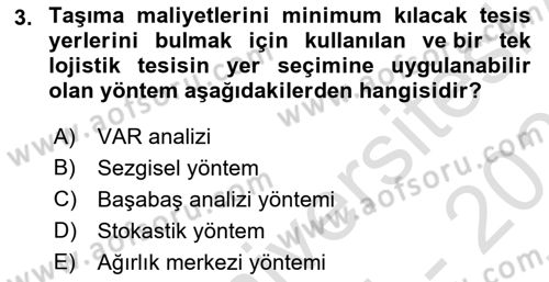 Lojistik Yönetimi Dersi 2024 - 2025 Yılı (Final) Dönem Sonu Sınav Soruları 3. Soru
