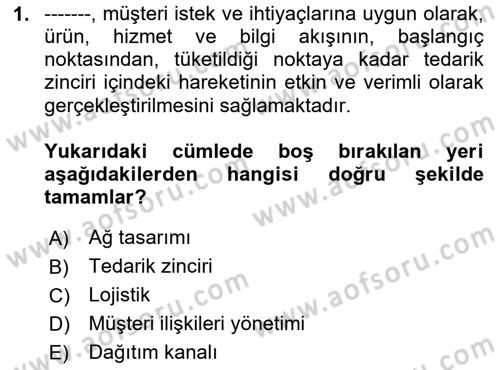 Lojistik Yönetimi Dersi 2024 - 2025 Yılı Yaz Okulu Sınav Soruları 1. Soru