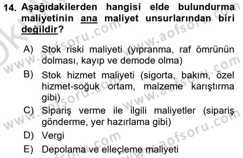 Lojistik Yönetimi Dersi 2024 - 2025 Yılı Yaz Okulu Sınav Soruları 14. Soru