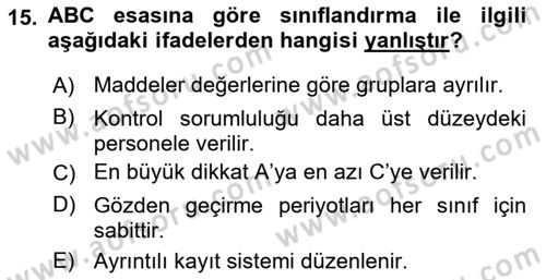 Lojistik Yönetimi Dersi 2024 - 2025 Yılı Yaz Okulu Sınav Soruları 15. Soru