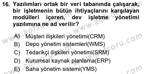 Lojistik Yönetimi Dersi 2024 - 2025 Yılı Yaz Okulu Sınav Soruları 16. Soru