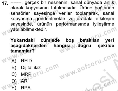Lojistik Yönetimi Dersi 2024 - 2025 Yılı Yaz Okulu Sınav Soruları 17. Soru