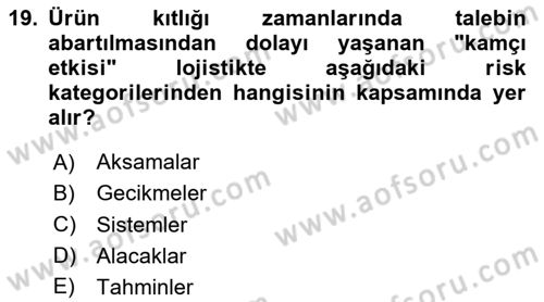 Lojistik Yönetimi Dersi 2024 - 2025 Yılı Yaz Okulu Sınav Soruları 19. Soru