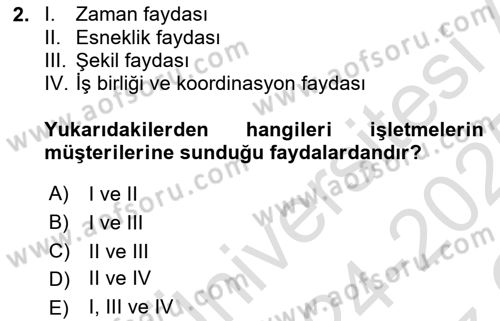 Lojistik Yönetimi Dersi 2024 - 2025 Yılı Yaz Okulu Sınav Soruları 2. Soru