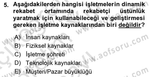 Lojistik Yönetimi Dersi 2024 - 2025 Yılı Yaz Okulu Sınav Soruları 5. Soru