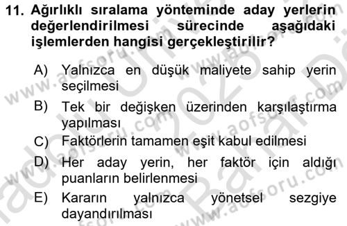 Lojistik Yönetimi Dersi 2025 - 2026 Yılı (Vize) Ara Sınav Soruları 11. Soru