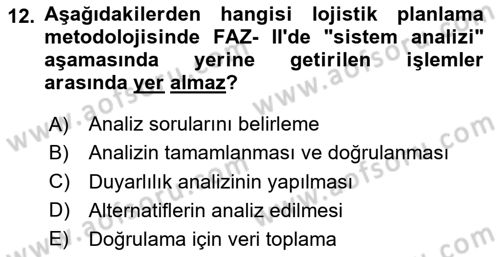 Lojistik Yönetimi Dersi 2025 - 2026 Yılı (Vize) Ara Sınav Soruları 12. Soru