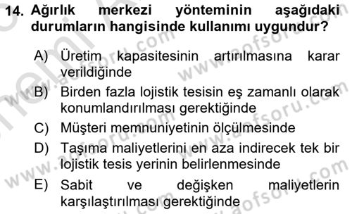 Lojistik Yönetimi Dersi 2025 - 2026 Yılı (Vize) Ara Sınav Soruları 14. Soru