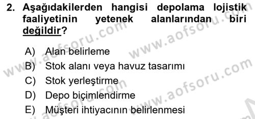 Lojistik Yönetimi Dersi 2025 - 2026 Yılı (Vize) Ara Sınav Soruları 2. Soru