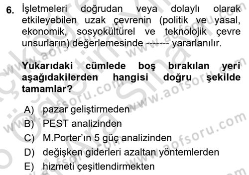 Lojistik Yönetimi Dersi 2025 - 2026 Yılı (Vize) Ara Sınav Soruları 6. Soru