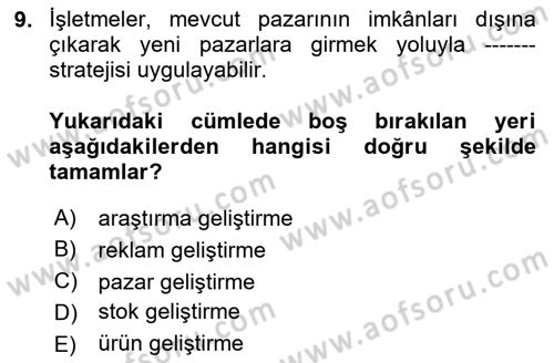 Lojistik Yönetimi Dersi 2025 - 2026 Yılı (Vize) Ara Sınav Soruları 9. Soru