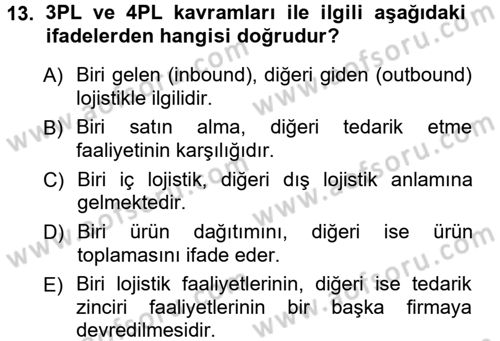 Uluslararası Lojistik Dersi 2012 - 2013 Yılı (Vize) Ara Sınav Soruları 13. Soru