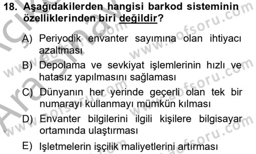 Uluslararası Lojistik Dersi 2012 - 2013 Yılı (Vize) Ara Sınav Soruları 18. Soru