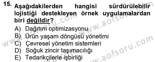 Uluslararası Lojistik Dersi 2012 - 2013 Yılı (Final) Dönem Sonu Sınav Soruları 15. Soru