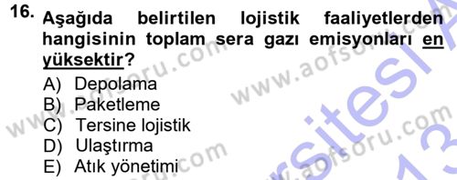 Uluslararası Lojistik Dersi 2012 - 2013 Yılı (Final) Dönem Sonu Sınav Soruları 16. Soru