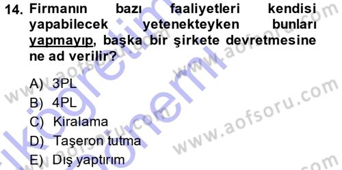 Uluslararası Lojistik Dersi Ara Sınavı Deneme Sınav Soruları 14. Soru