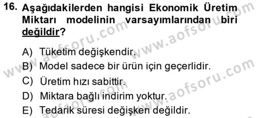 Uluslararası Lojistik Dersi Ara Sınavı Deneme Sınav Soruları 16. Soru