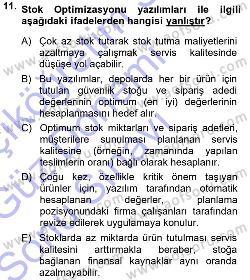 Uluslararası Lojistik Dersi 2013 - 2014 Yılı (Final) Dönem Sonu Sınav Soruları 11. Soru