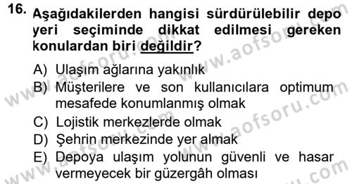 Uluslararası Lojistik Dersi 2013 - 2014 Yılı (Final) Dönem Sonu Sınav Soruları 16. Soru