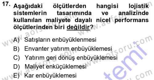 Uluslararası Lojistik Dersi 2013 - 2014 Yılı (Final) Dönem Sonu Sınav Soruları 17. Soru