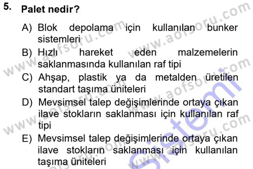 Uluslararası Lojistik Dersi 2013 - 2014 Yılı (Final) Dönem Sonu Sınav Soruları 5. Soru