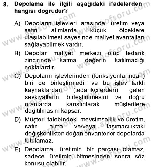 Uluslararası Lojistik Dersi 2013 - 2014 Yılı (Final) Dönem Sonu Sınav Soruları 8. Soru