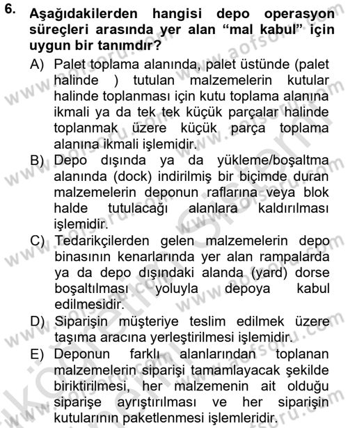 Uluslararası Lojistik Dersi 2013 - 2014 Yılı Tek Ders Sınav Soruları 6. Soru