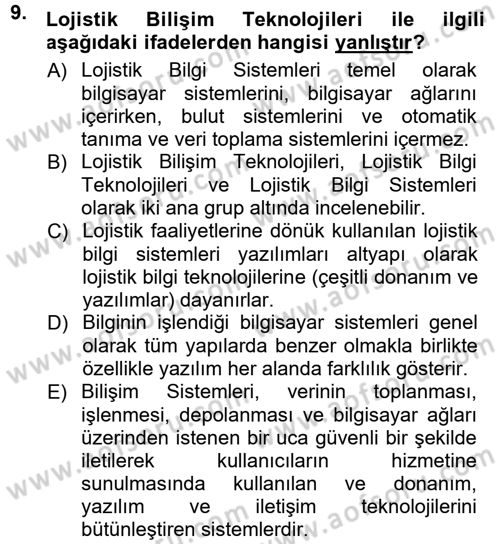 Uluslararası Lojistik Dersi 2013 - 2014 Yılı Tek Ders Sınav Soruları 9. Soru