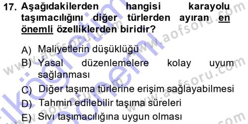 Uluslararası Lojistik Dersi Ara Sınavı Deneme Sınav Soruları 17. Soru