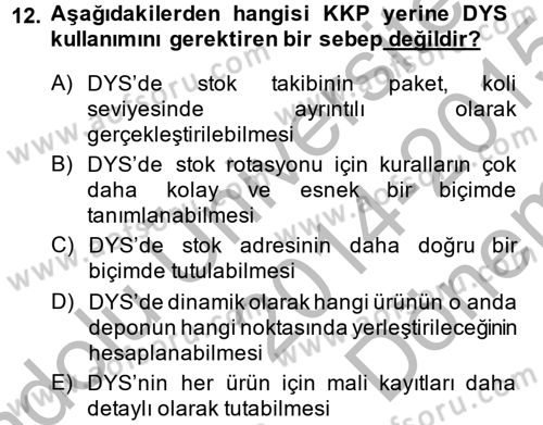 Uluslararası Lojistik Dersi 2014 - 2015 Yılı (Final) Dönem Sonu Sınavı 12. Soru