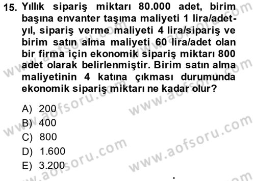 Uluslararası Lojistik Dersi 2014 - 2015 Yılı (Final) Dönem Sonu Sınavı 15. Soru