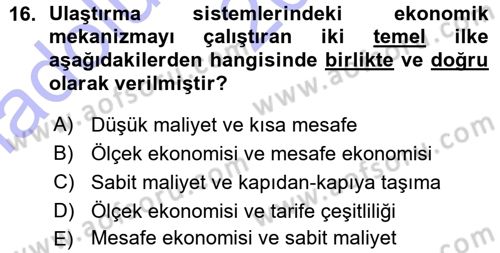 Uluslararası Lojistik Dersi Ara Sınavı Deneme Sınav Soruları 16. Soru