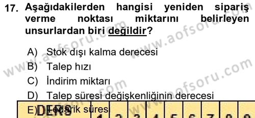 Uluslararası Lojistik Dersi Ara Sınavı Deneme Sınav Soruları 17. Soru