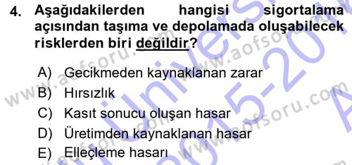 Uluslararası Lojistik Dersi 2015 - 2016 Yılı (Vize) Ara Sınav Soruları 4. Soru
