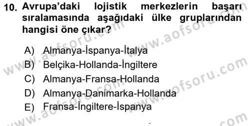 Uluslararası Lojistik Dersi 2015 - 2016 Yılı (Final) Dönem Sonu Sınav Soruları 10. Soru