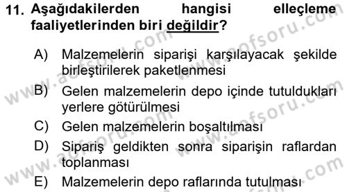 Uluslararası Lojistik Dersi 2015 - 2016 Yılı (Final) Dönem Sonu Sınav Soruları 11. Soru