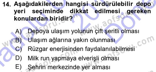 Uluslararası Lojistik Dersi 2015 - 2016 Yılı (Final) Dönem Sonu Sınav Soruları 14. Soru